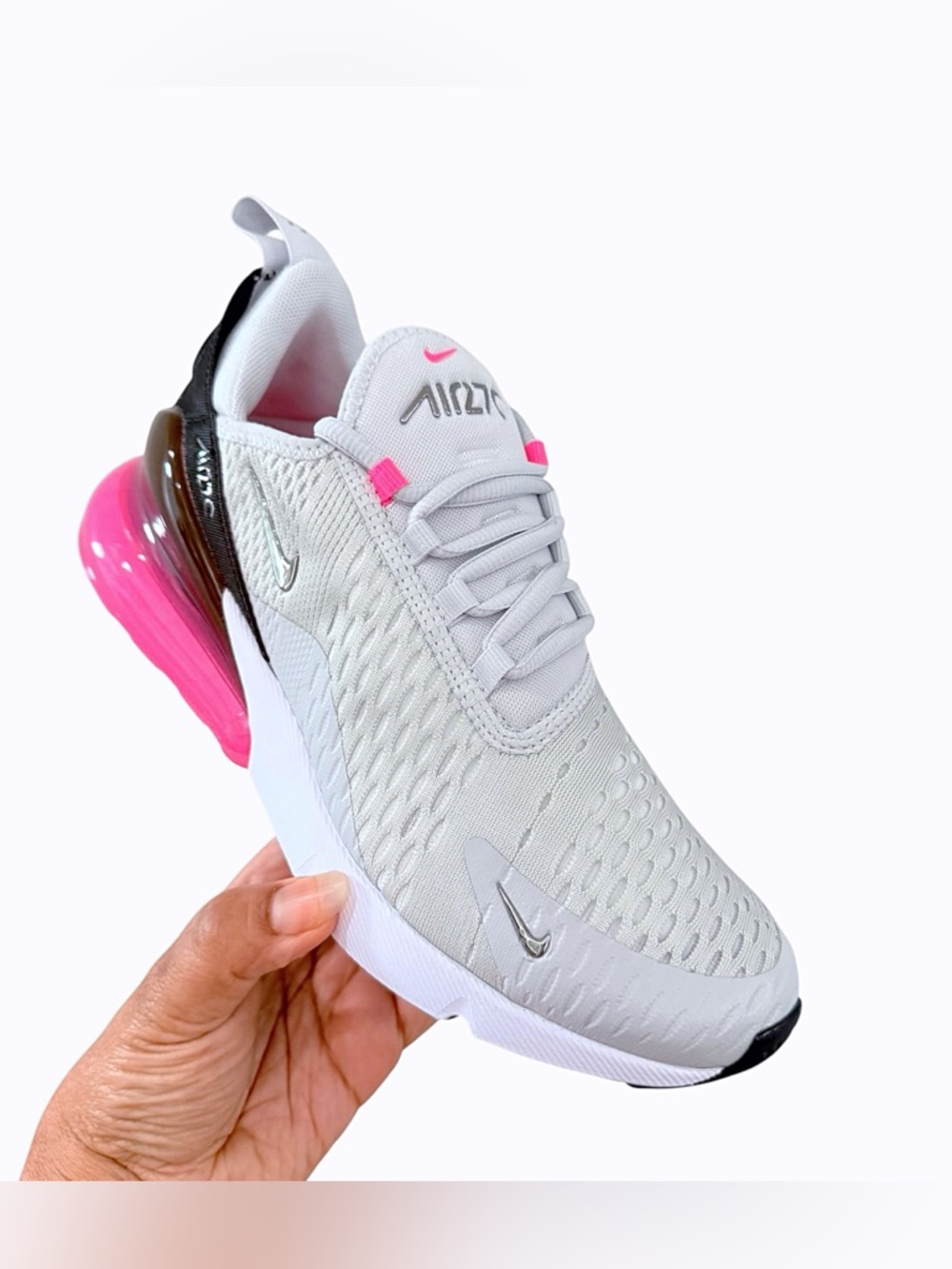 Nike Air Max 270 Women’s Sneakers White Phonton Dust Grey, Hyper Pink - Picture 3 of 7